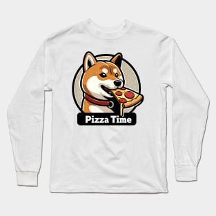 shiba inu eating slice a pizza Long Sleeve T-Shirt